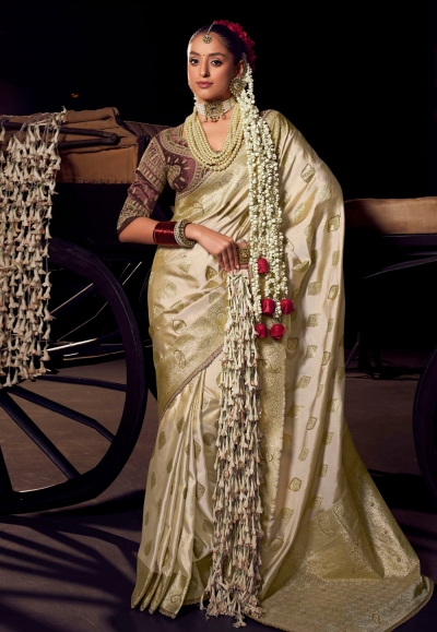 Cream viscose saree with blouse 6802