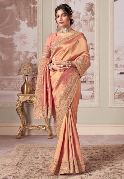 Peach silk saree with blouse 3020