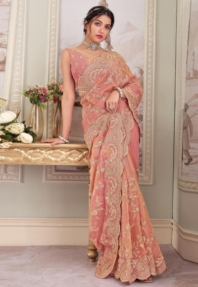 Peach silk saree with blouse 3013A