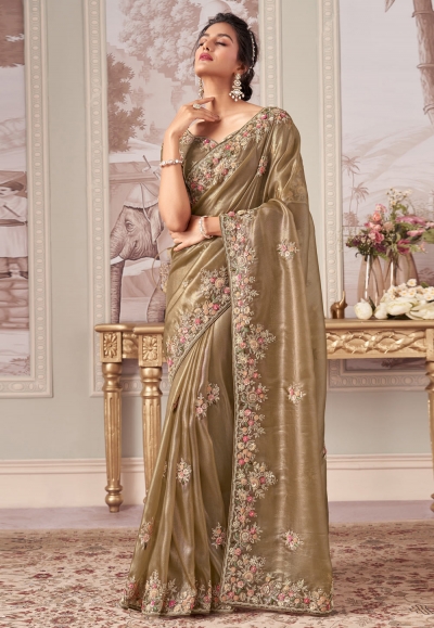 Beige silk saree with blouse 3022