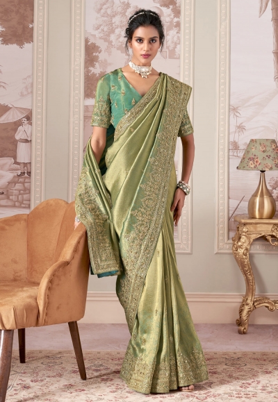 Pista green silk saree with blouse 3020A