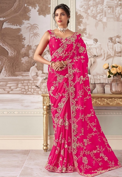 Pink silk saree with blouse 3015