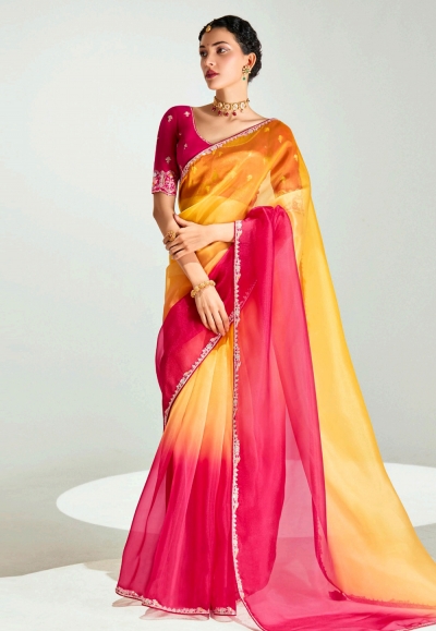 Yellow organza half n half saree 2231