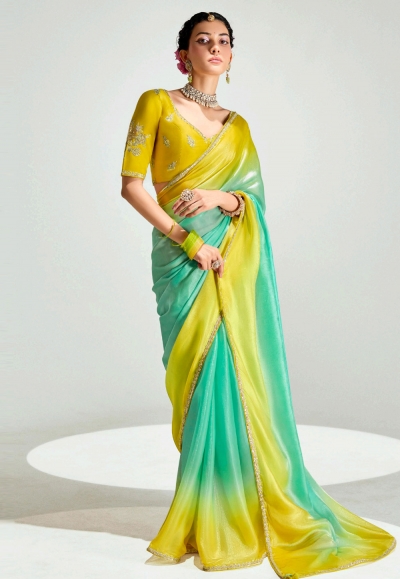Sea green organza saree with blouse 2234