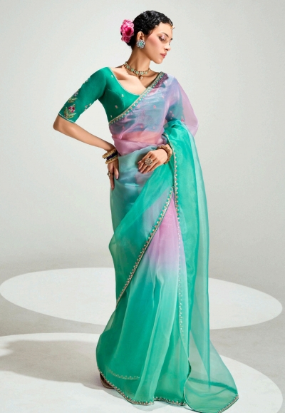 Sea green organza half n half saree 2237
