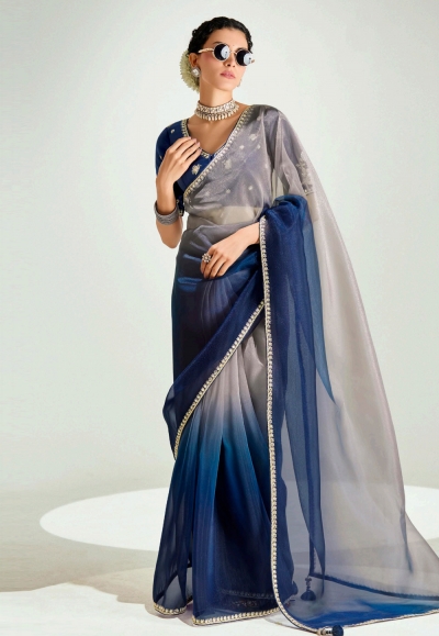 Grey organza saree with blouse 2240