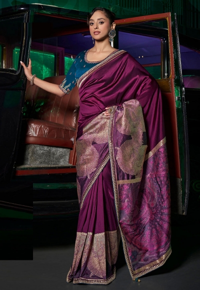 Purple silk saree with blouse 7301