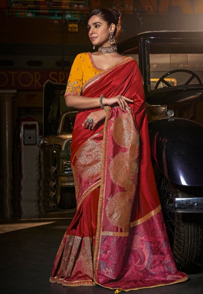 Red silk saree with blouse 7304