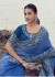 Blue Pure satin silk with jacquard embroidered wedding saree 8601