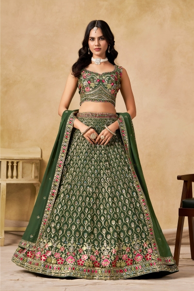 Green georgette a line sequinsembroidered lehenga choli 5334C