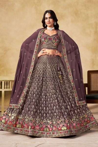 Light Purple georgette a line sequinsembroidered lehenga choli 5334E