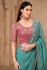 Dusty blue and rose crushed satin georgette embroidered saree with blouse 32016