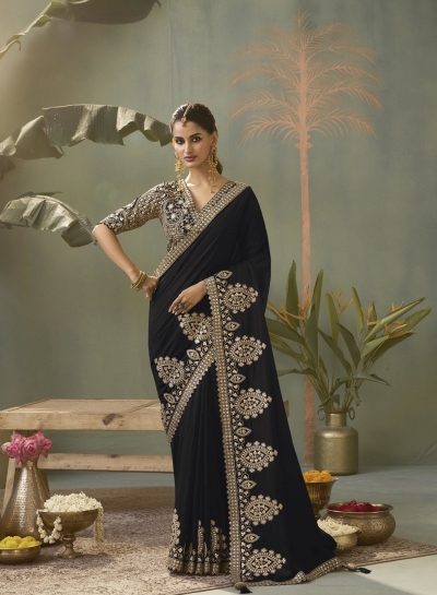Black color bamber silk embroidered gota patti work saree with blouse 8105