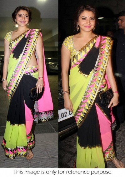 Bollywood Style Anushka Sharma Georgette Saree In Black Pink And Green Color Here's another saree i love, its the beautiful color i. bollywood style anushka sharma georgette saree in black pink and green color