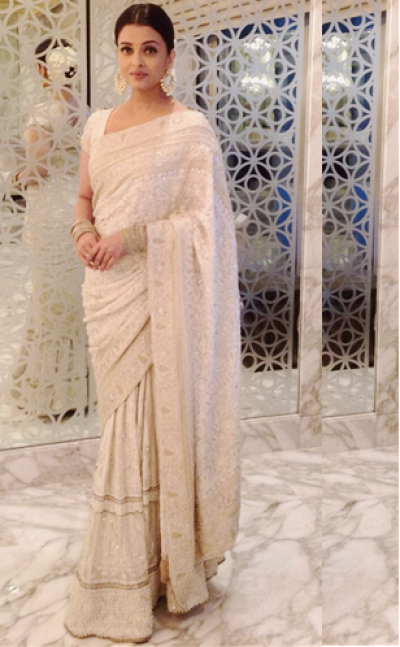 Bollywood Style Aishwarya Rai Georgette saree in White colour