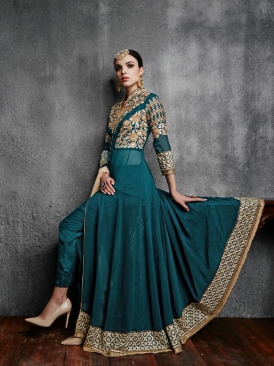 teal anarkali