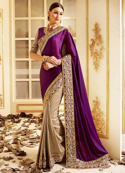 purple party wear saree
