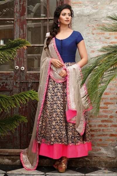 blue and pink anarkali