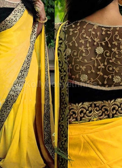 yellow party wear saree