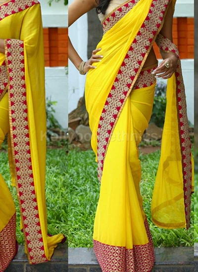 yellow and red combination half saree