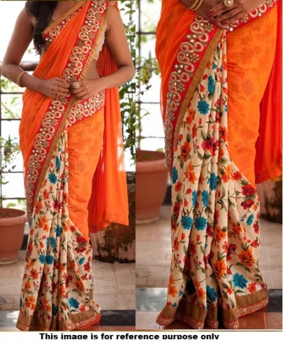 Buy Inspired Style Orange Color Half And Half Georgette Floral Saree In Uk Usa And Canada Buy Inspired Style Orange Color Half And Half Georgette Floral Saree In Uk Usa And Canada