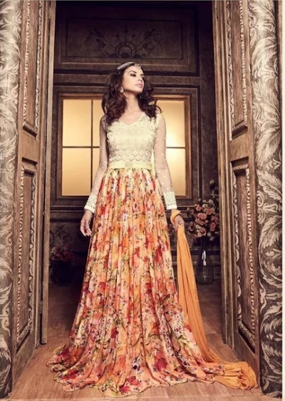 Buy Cream And Multi Color Floral Chiffon Party Wear Anarkali In Uk Usa And Canada