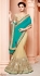 Turquoise and cream silk satin wedding wear saree