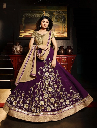 Shilpa shetty purple georgette party wear salwar kameez