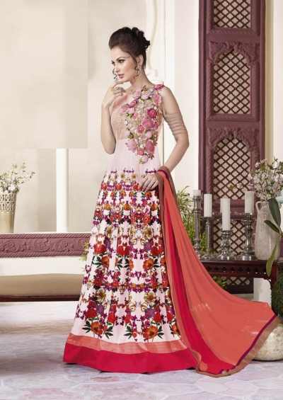 Pink raw silk party wear salwar kameez