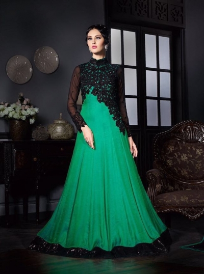 Green color silk two tone party wear salwar kameez