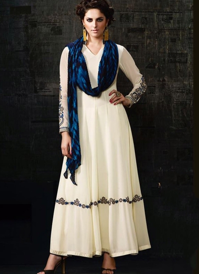 White color georgette party wear anarkali kameez