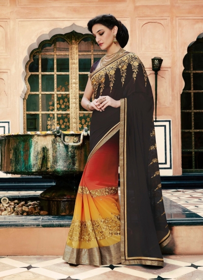 Party-wear-brown-orange-color-saree