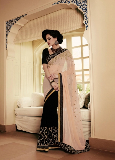 Party-wear-black-beige-color-saree