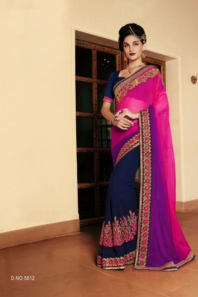 Party-wear-green-purple-blue-color-saree