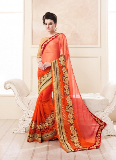 Party-wear-Orange-color-saree