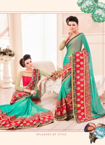 Party-wear-Sea-Green-color-saree