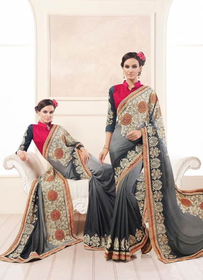 Party-wear-Charcoal-Grey-color-saree