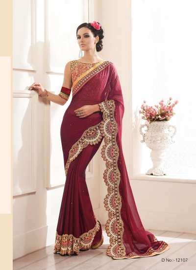 Party-wear-Wine-color-saree