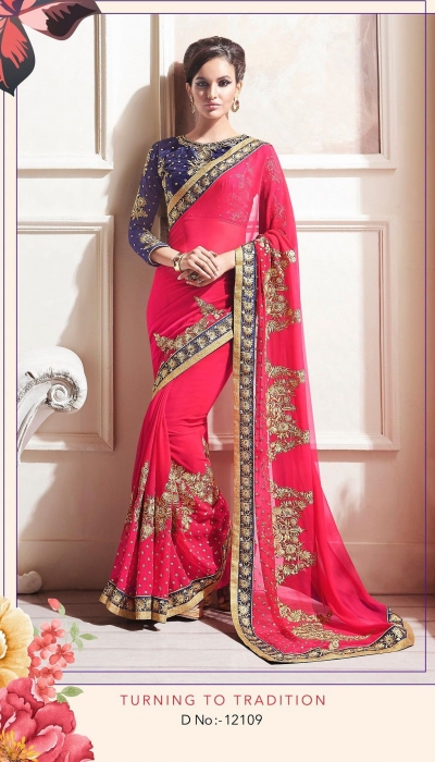 Party-wear-Tulip-Red-color-saree