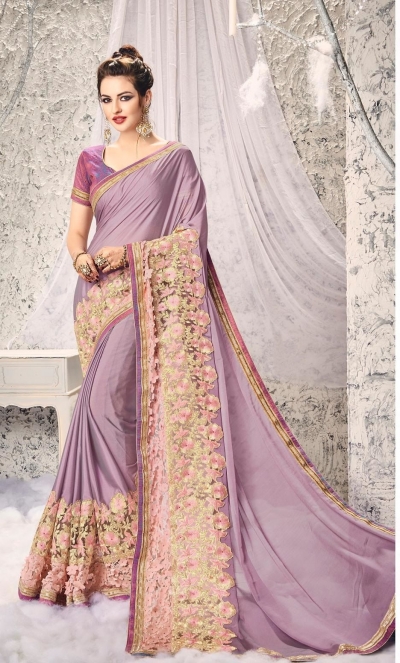 Party-wear-Lavender-color-saree