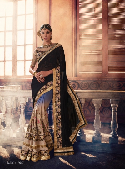 Party-wear-Blue-Black-KilimBeige-color-saree