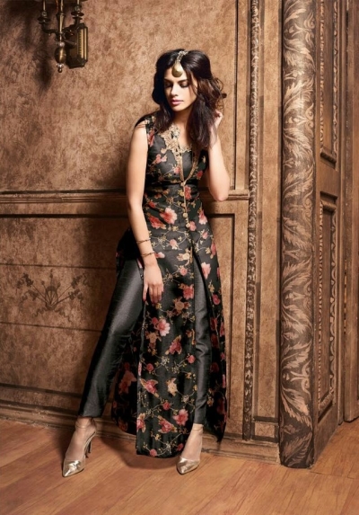 Black color silk designer party wear suit