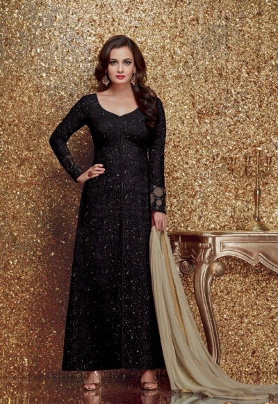 Dia mirza black color georgette designer party wear suit