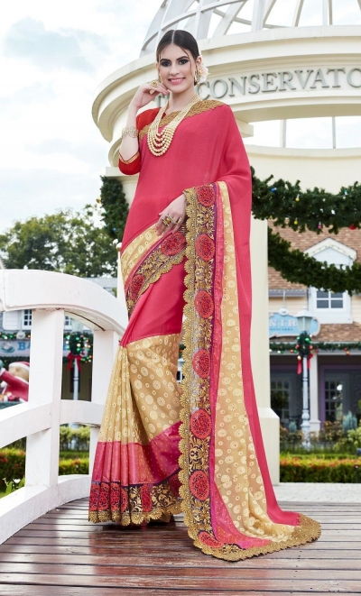 Party-wear-Cherry-Pink-color-saree
