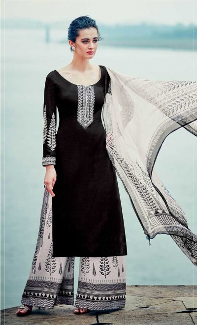 Black and white color cotton palazzo salwar kameez