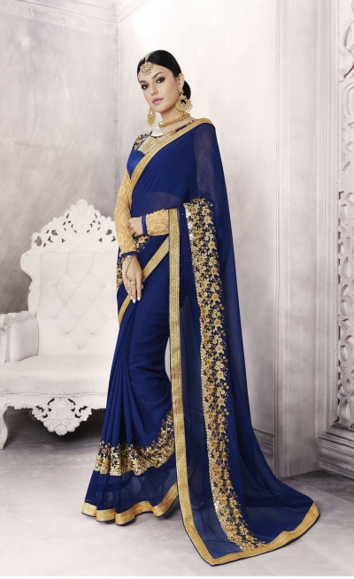 Party-wear-Ink-Blue-color-saree