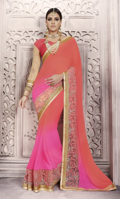 Party-wear-red-pink-color-saree