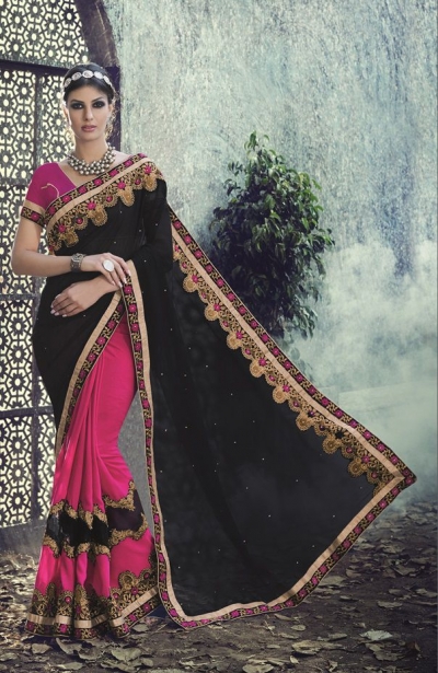 Party-wear-Pink-Black-2-color-saree