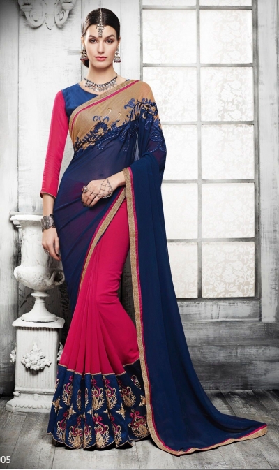 Party-wear-magenta-blue-color-saree