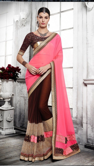 Party-wear-brown-pink-color-saree